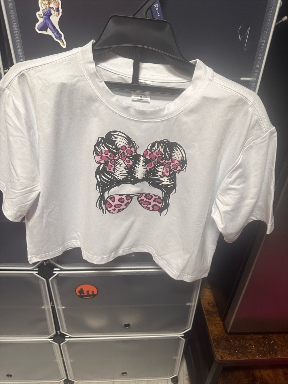 & Other Stories White Cropped Tee with Pink Leopard Bow Graphic